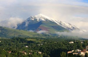 Snow-capped La Majella Mountain in May. The view from Italian Provincial Tours' accommodation on our Abruzzo tours Italy