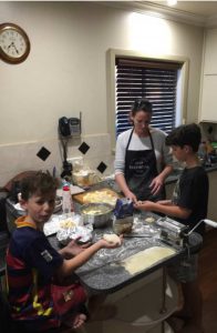 Sam and her two sons making ravioli back in Wangaratta, Australia